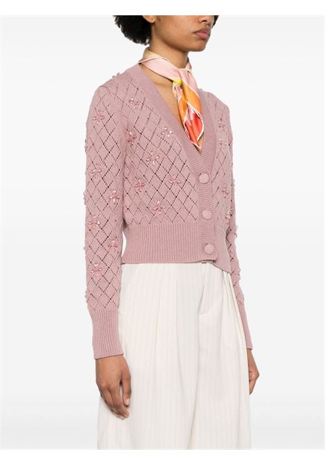 Pink bead-embellished pointelle-knit cardigan - women GOLDEN GOOSE | GWP01169P00146825309